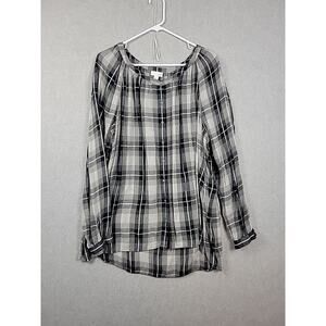 J. Jill Gray Plaid LS Button Up Boho Rayon Shirt Women's XL